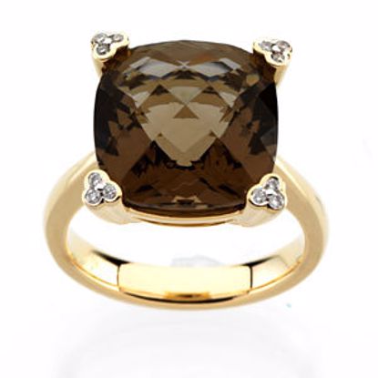 66347:60001:P 14kt Yellow Checkerboard Smoky Quartz & .05 CTW Diamond Ring