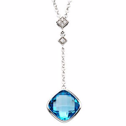 66352:60001:P 14kt White Checkerboard Swiss Blue Topaz & .04 CTW Diamond Necklace