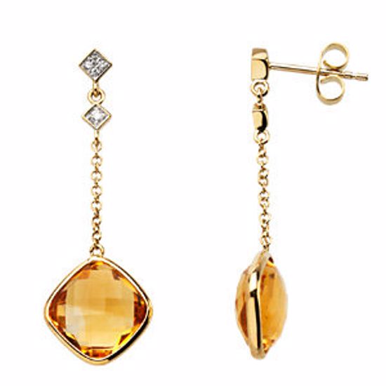 66356:60001:P 14kt Yellow Citrine & .05 CTW Diamond Earrings