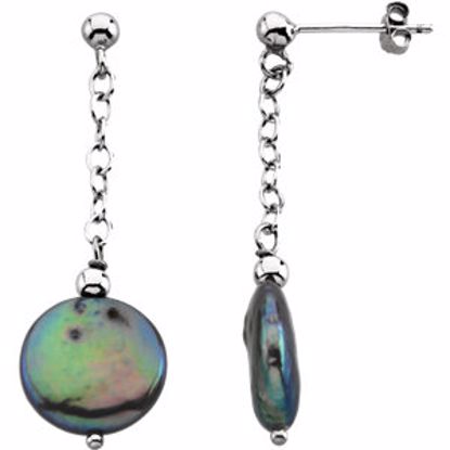 66362:60001:P Sterling Silver Freshwater Cultured Black Coin Pearl Earrings