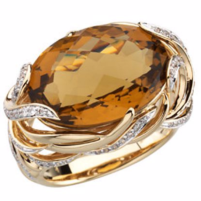 66376:60001:P 14kt Yellow Cinnamon Quartz & 1/2 CTW Diamond Ring