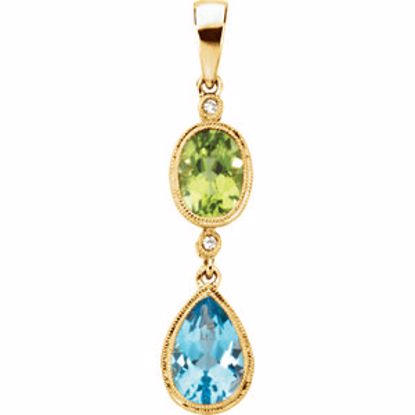 66386:60001:P 14kt Yellow .02 CTW Genuine Peridot, Swiss Blue Topaz & Diamond Pendant