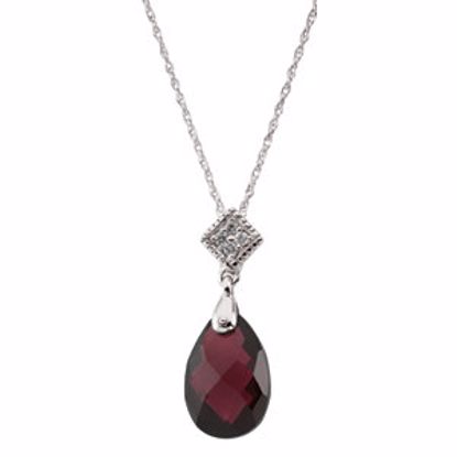 69036:64577:P 14kt White 12x8 Garnet & .04 CTW Diamond 18" Necklace