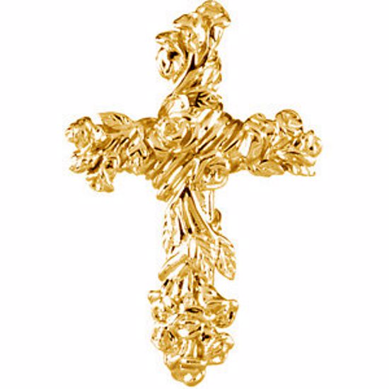 R42155:100001:P 14kt Yellow 26.5x17.5mm Floral Style Cross