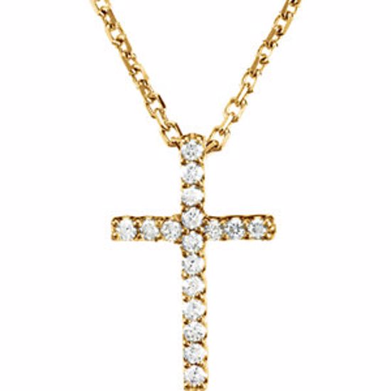 R42147D:60002:P 14kt Yellow .085 CTW Diamond Cross 16" Necklace