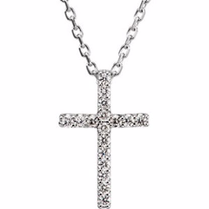 R42147D:60003:P 14kt White .085 CTW Diamond Cross 16" Necklace