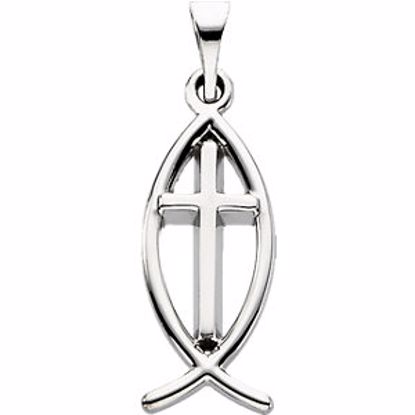 R5063:306485:P Sterling Silver 17x8mm Fish Pendant with Cross