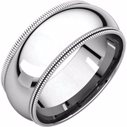 DMGR5:100052:P 14kt White 8mm Double Milgrain Comfort Fit Band