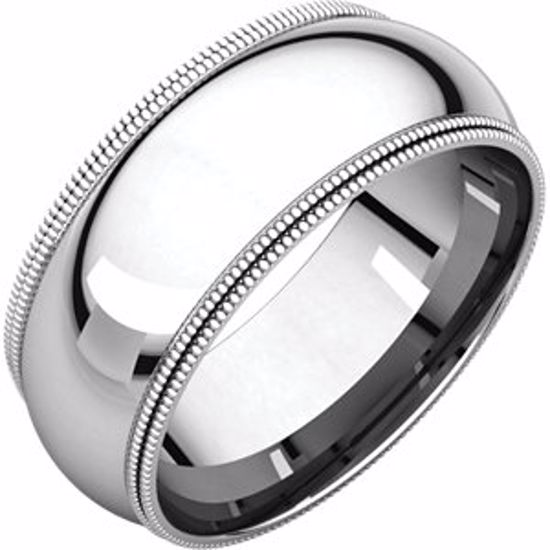 DMGR7:100056:P 14kt White 8mm Double Milgrain Comfort Fit Band