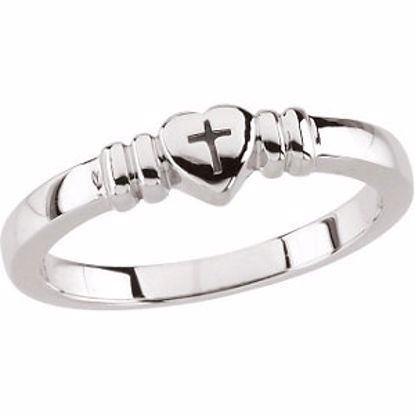 R7027:63472:P 10kt White Heart with Cross Chastity Ring Size 6