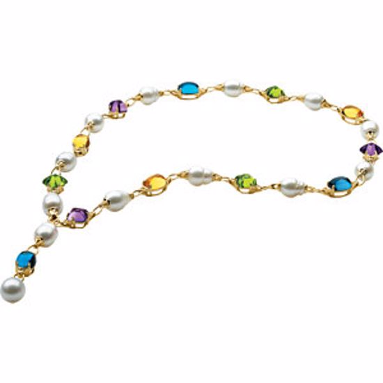 66221:24079:P 18kt Yellow South Sea Cultured Pearl, Amethyst, Peridot, Citrine & London Blue Topaz Necklace