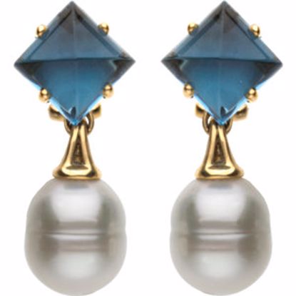 66222:24083:P Aquarella® South Sea Cultured Pearl & London Blue Topaz Earrings