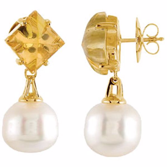 66591:24083:P 18kt Yellow South Sea Cultured Pearl & Genuine Citrine Earrings