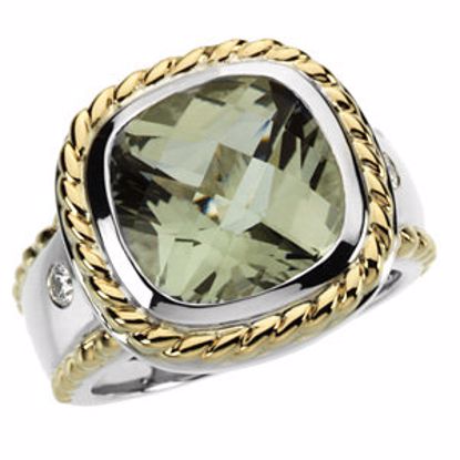 66572:71439:P Sterling Silver & 14kt Yellow Green Quartz & 1/10 CTW Diamond Ring 