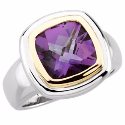 66607:71233:P Sterling Silver & 14kt Yellow Checkerboard Amethyst Ring