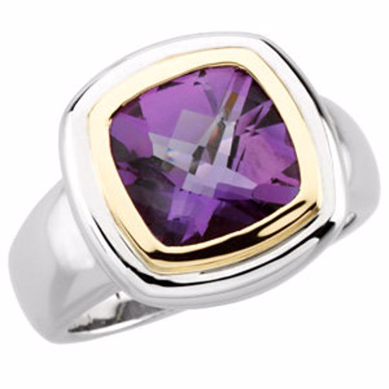 66607:71233:P Sterling Silver & 14kt Yellow Checkerboard Amethyst Ring