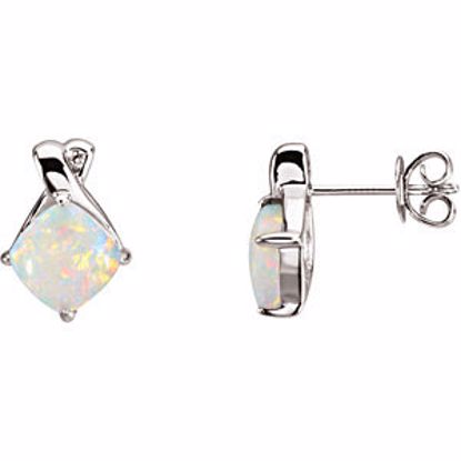 66618:60001:P 14kt White x7xmm Cushion Opal & .015 CTW Diamond Earrings