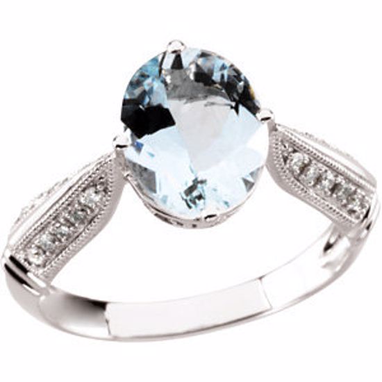 66629:60001:P Aquamarine & Diamond Accented Ring