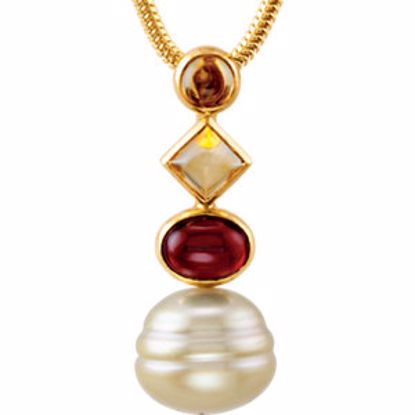 69152:66176:P 14kt Yellow Citrine, Mozambique Garnet & South Sea Cultured Pearl 18" Necklace