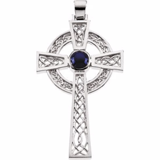 R41226S:100126:P Sterling Silver Blue Star Sapphire Cross Pendant 