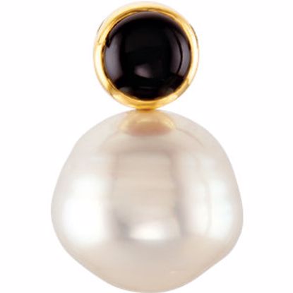 65444:233461:P 14kt Yellow 6mm Round Onyx & 12mm South Sea Cultured Pearl Pendant