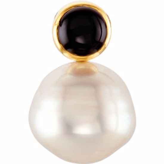 65444:233461:P 14kt Yellow 6mm Round Onyx & 12mm South Sea Cultured Pearl Pendant