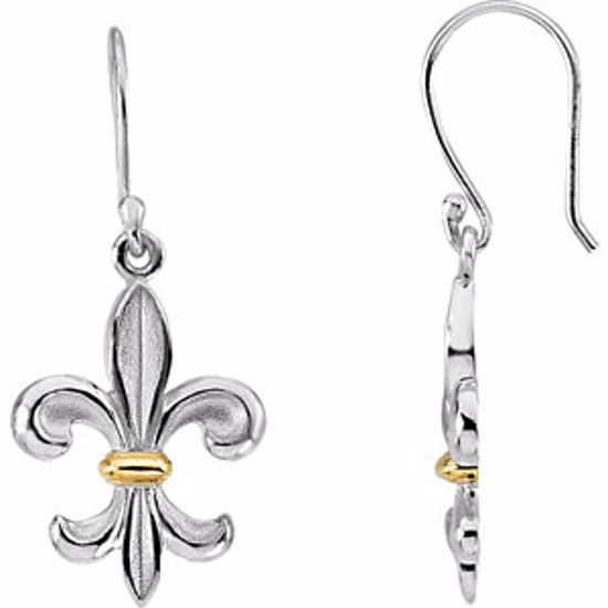 84284:103:P Sterling Silver & 14kt Yellow Fleur-de-lis Earrings