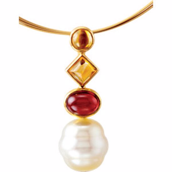 69159:66176:P 14kt Yellow South Sea Cultured Pearl, Citrine, & Mozambique Garnet 16" Necklace