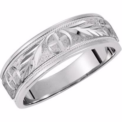 50570:100018:P 14kt White 7mm Tapered Circle & Cross Wedding Band Size 10