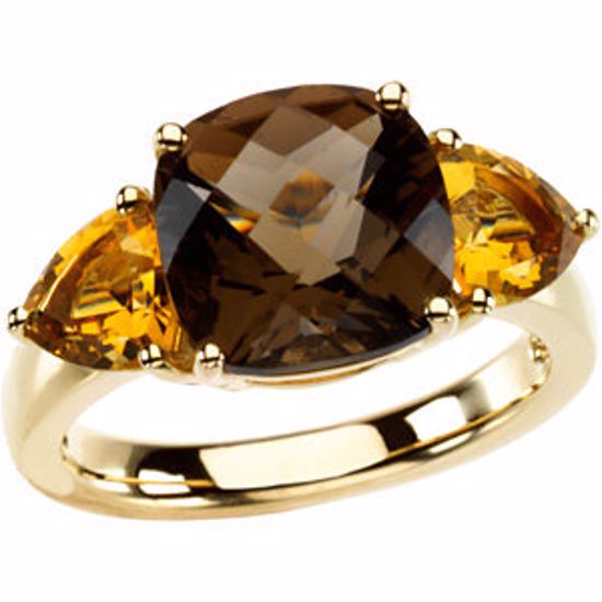 66888:101:P Smoky Quartz & Citrine 3-Stone Ring