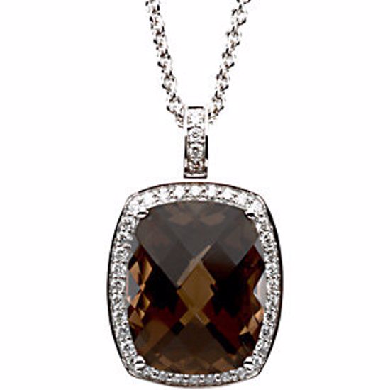 66968:101:P 14kt White Smoky Quartz & 3/8 CTW Diamond  Pendant