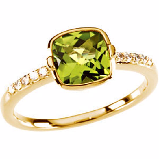 66969:101:P 14kt Yellow Checkerboard Peridot & 1/10 CTW Diamond Ring