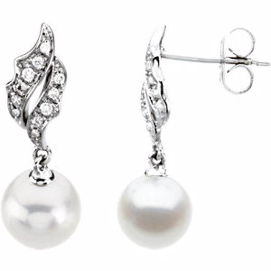 67008:21568:P 14kt White Freshwater Cultured Pearl & 1/10 CTW Diamond Earrings