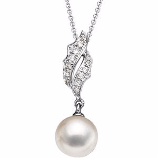 67014:22589:P 14kt White Freshwater Cultured Pearl & .08 CTW Diamond 18" Necklace