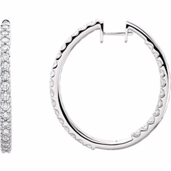 61378:60003:P 14kt White 3 CTW Diamond Hinged Inside/Outside Hoop Earrings