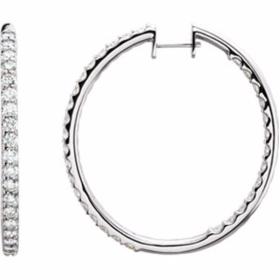 61378:60007:P 14kt White 5 CTW Diamond Hinged Inside/Outside Hoop Earrings