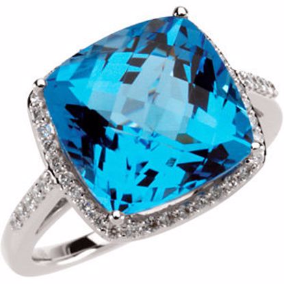 67078:100:P 14kt White Swiss Blue Topaz & 1/4 CTW Diamond Ring