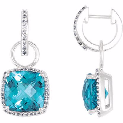 67081:100:P 14kt White Swiss Blue Topaz & 3/8 CTW Diamond Earrings