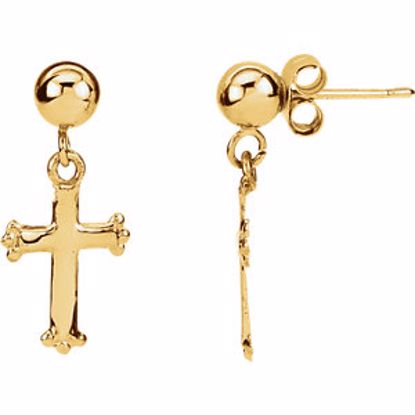 R16517:104795:P 14kt Yellow 11x8mm Cross Ball Earrings 