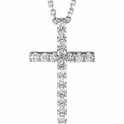 R42157D:1000080:P 14kt White 1/3 CTW Petite Diamond Cross 18" Necklace