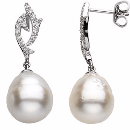 67012:101:P 14kt White South Sea Cultured Pearl & 1/4 CTW Diamond Earrings