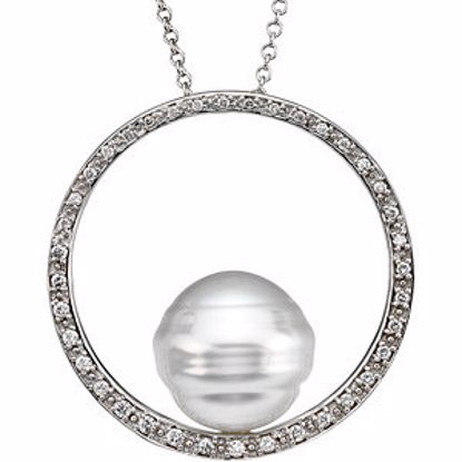 66904:102:P 14kt White 1/4 CTW Diamond & 13mm South Sea Cultured Pearl Pendant