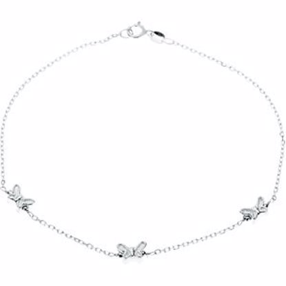 CH921:60001:P Sterling Silver Butterfly 10" Anklet 