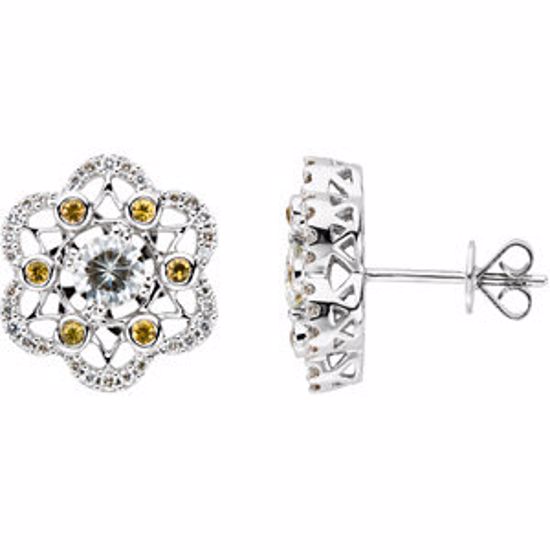 66989:102:P Charles & Colvard Moissanite® , Diamond & Yellow Sapphire Earrings 