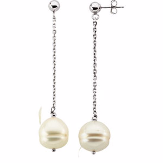 65763:60005:P Sterling Silver 9-11mm Freshwater Cultured Pearl Dangle Earrings