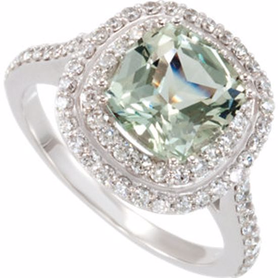 67176:102:P Green Quartz & Diamond Double Halo Ring