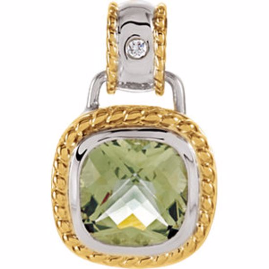 66573:842960:P 14kt White & Yellow Green Quartz & .04 CTW Diamond Pendant