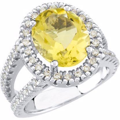 67199:71227:P 14kt White Lemon Quartz & 1/2 CTW Diamond Ring