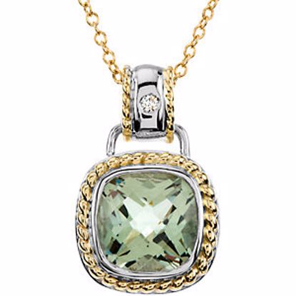 69218:66573:P 14kt White & Yellow 12x12mm Green Quartz & .04 CTW Diamond Necklace