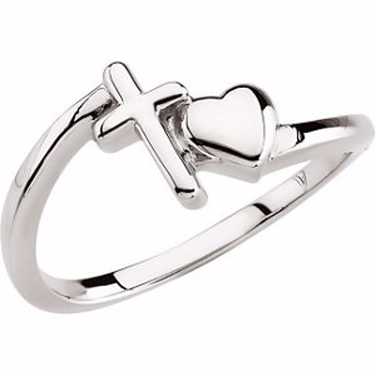 R16678:100006:P Sterling Silver Cross & Heart Chastity Ring without Packaging